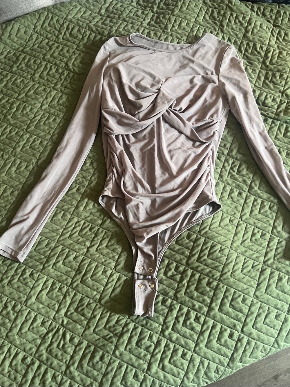 Ruched Long Sleeve Bodysuit Gray  medium